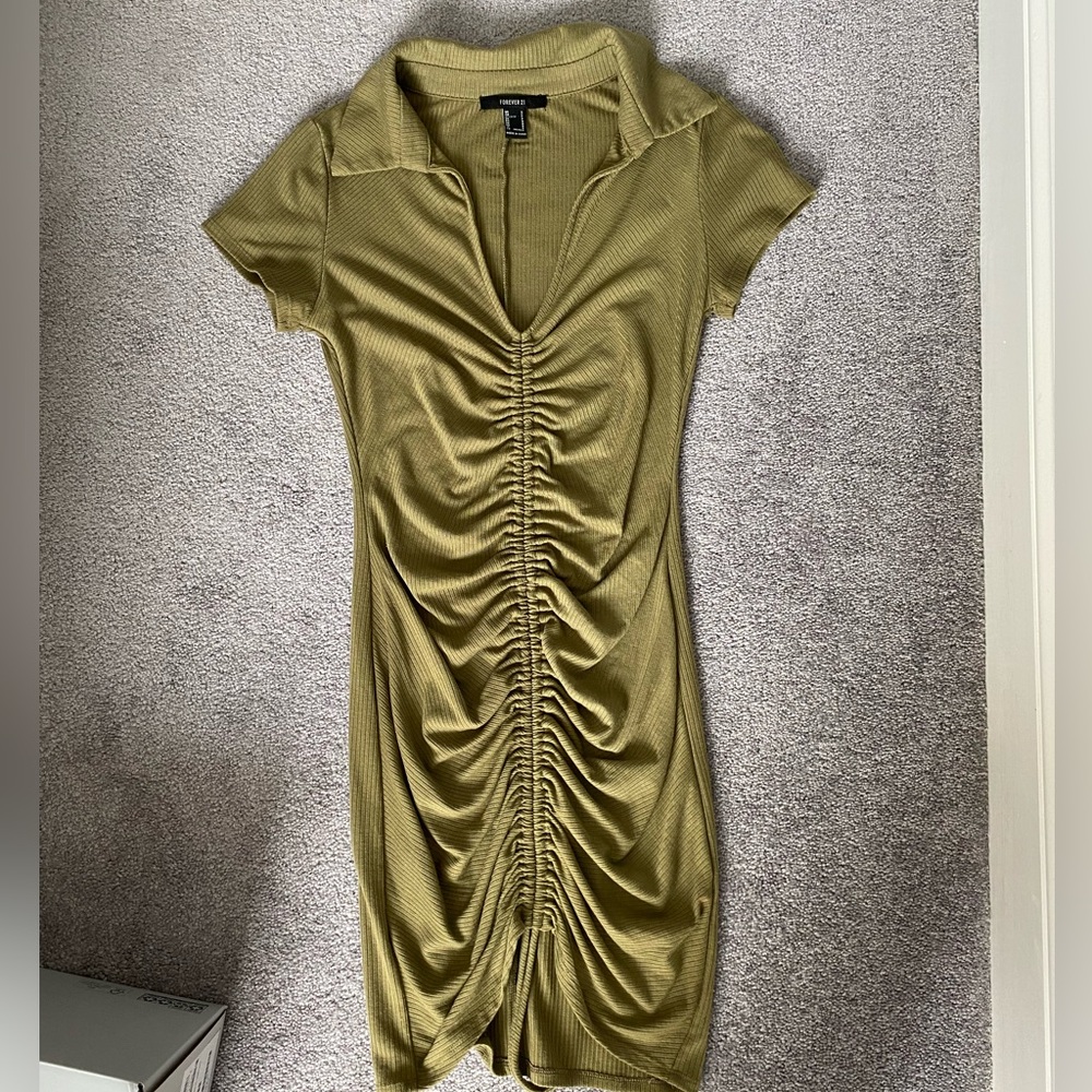 green drawstring collared dress